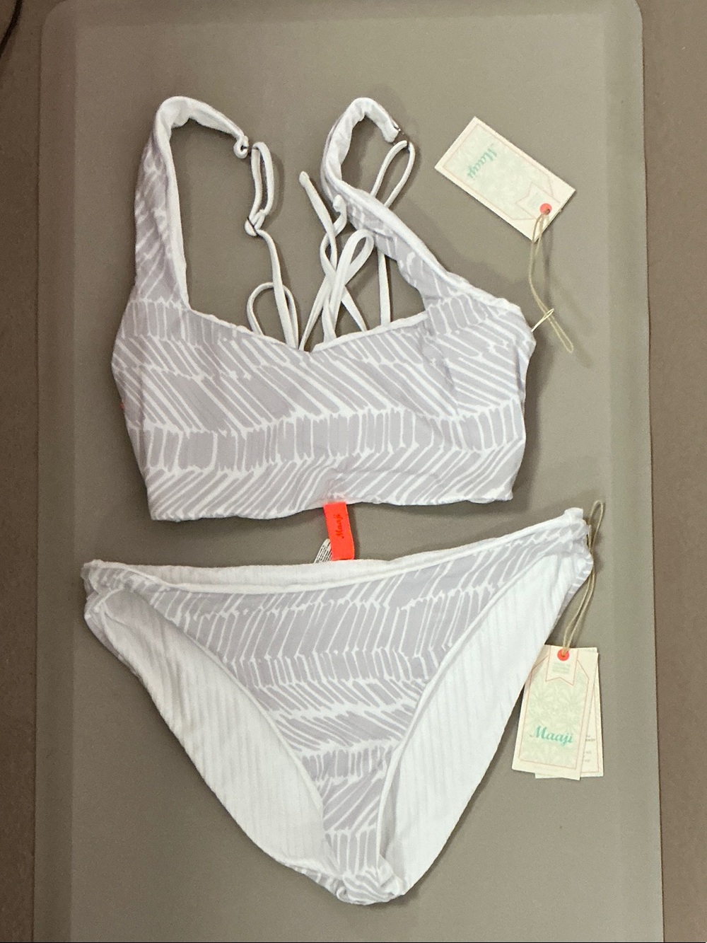 Maaji White & Light Gray Printed Strappy Bikini Set